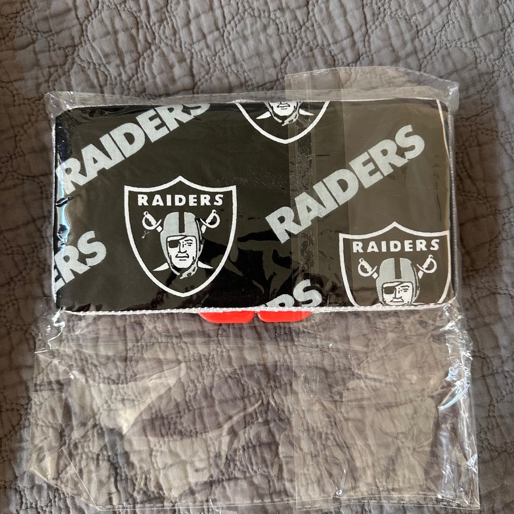 Las Vegas Raiders NFL Team Logo Travel Wipe Case Black Gray Handmade Lace Trim